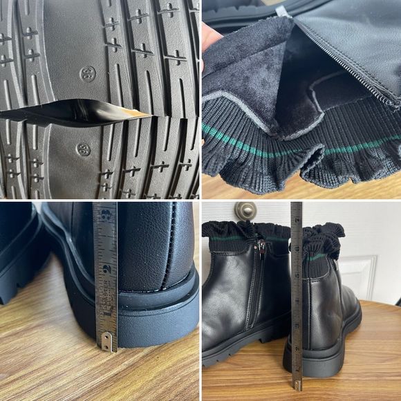 Booties Black Chelsea Big Girls Ankle Boots Size EU 36 US 6 Casual Warm Side Zip - Picture 10 of 16